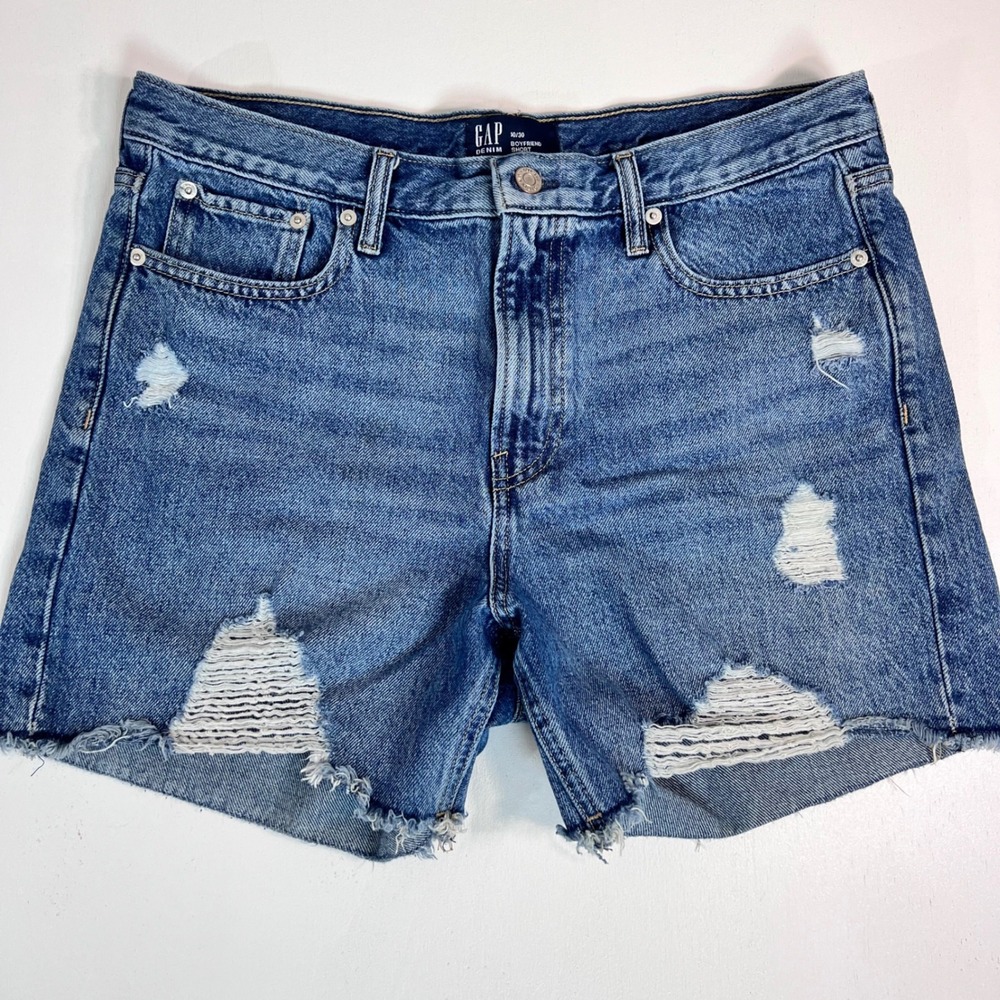 Gap Boyfriend Denim Shorts 10/30 Blue Distressed Raw Hem Cotton 683829-00